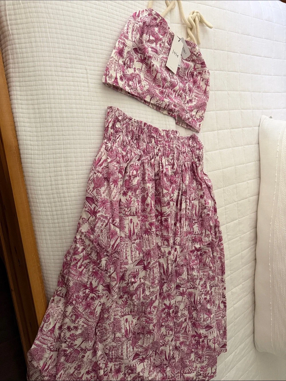 Joie Pink and White Toile Smocked Skirt Set